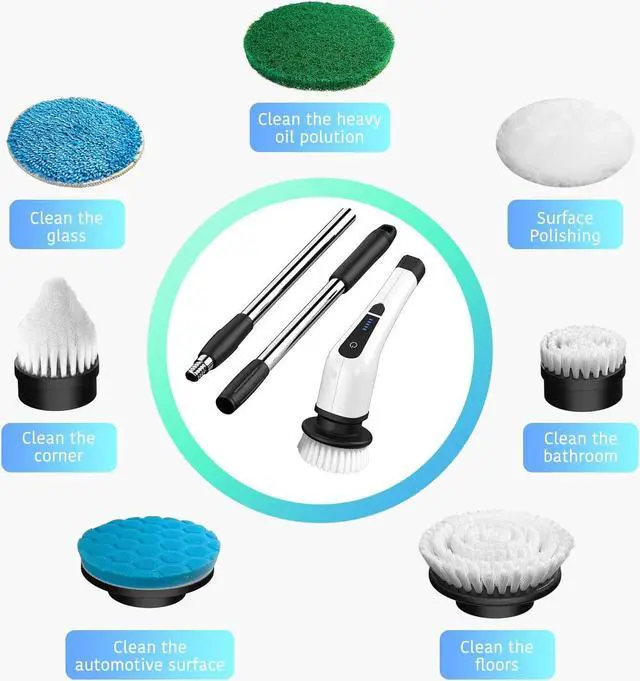Alt view image 4 of 6 - Electric Spin Scrubber, Electric Bathroom Cleaning Brush, LHPY Upgraded Version with 7 Replacement Brush Heads and Extension Handle, Suitable for Cleaning Walls, Floors, bathrooms, Kitchens, Cars