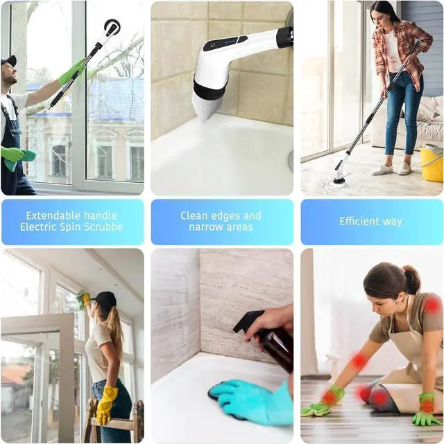 Alt view image 3 of 6 - Electric Spin Scrubber, Electric Bathroom Cleaning Brush, LHPY Upgraded Version with 7 Replacement Brush Heads and Extension Handle, Suitable for Cleaning Walls, Floors, bathrooms, Kitchens, Cars