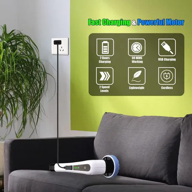 Alt view image 6 of 6 - Electric Spin Scrubber, FARI Shower Cleaning Brush with 8 Replaceable Drill Brush Heads, Cordless Power Scrubber with Adjustable Handle Bathroom and Shower Cleaner