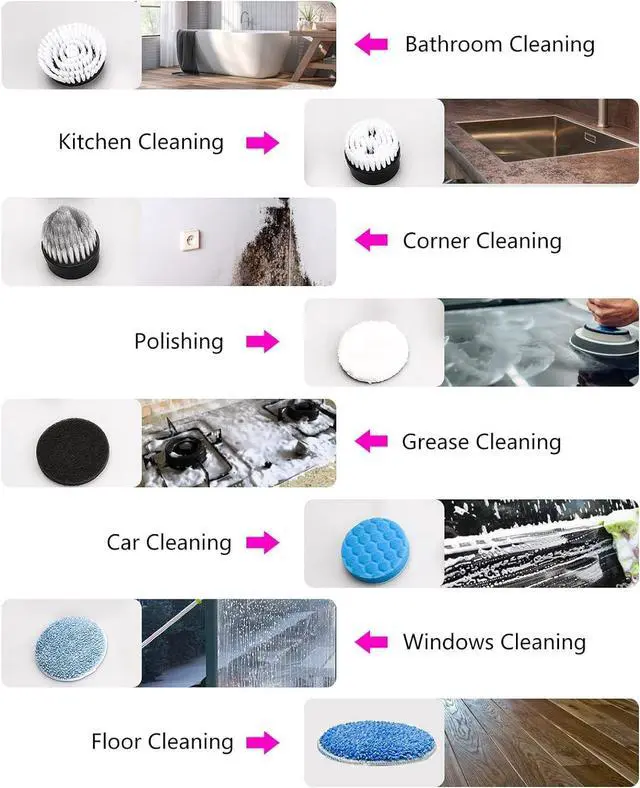 Alt view image 5 of 6 - Electric Spin Scrubber, FARI Shower Cleaning Brush with 8 Replaceable Drill Brush Heads, Cordless Power Scrubber with Adjustable Handle Bathroom and Shower Cleaner