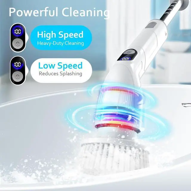 Alt view image 2 of 6 - TUYU Electric Spin Scrubber, 2024 Full-Body IPX7 Waterproof Bathroom Scrubbe with Power LCD Display, Adjustable Extension Handle Electric Cleaning Brush for Bathroom, Tub, Tile