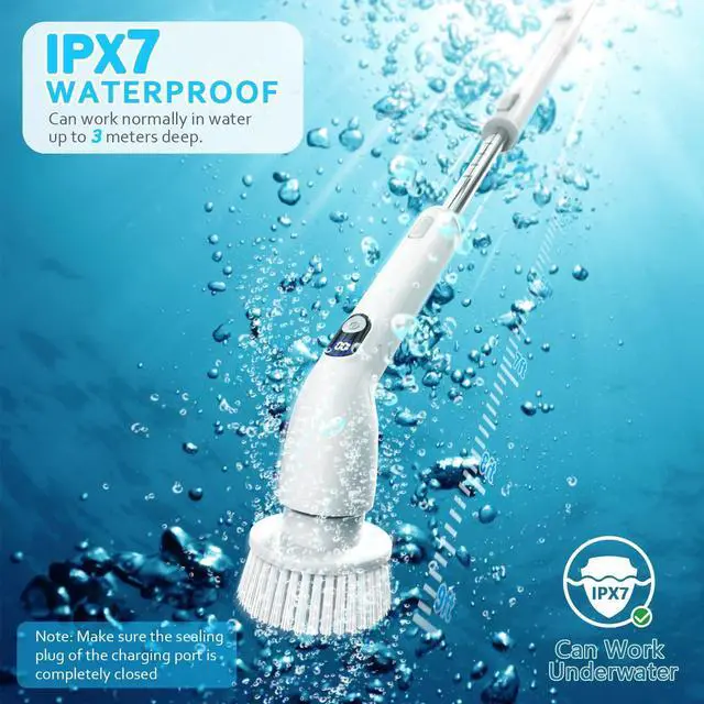 Alt view image 5 of 6 - TUYU Electric Spin Scrubber, 2024 Full-Body IPX7 Waterproof Bathroom Scrubbe with Power LCD Display, Adjustable Extension Handle Electric Cleaning Brush for Bathroom, Tub, Tile