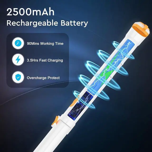 Alt view image 6 of 7 - Electric Spin Scrubber, KIKOLIN 380RPM High Speed Power Scrubber, Cordless Cleaning Brush 2 Speeds for Bathroom, Tub, Shower, Floor with 4 Replaceable Brush Heads and Adjustable Extension Long Handle