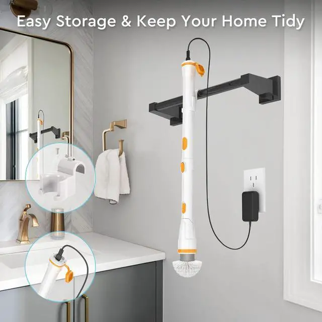Alt view image 7 of 7 - Electric Spin Scrubber, KIKOLIN 380RPM High Speed Power Scrubber, Cordless Cleaning Brush 2 Speeds for Bathroom, Tub, Shower, Floor with 4 Replaceable Brush Heads and Adjustable Extension Long Handle