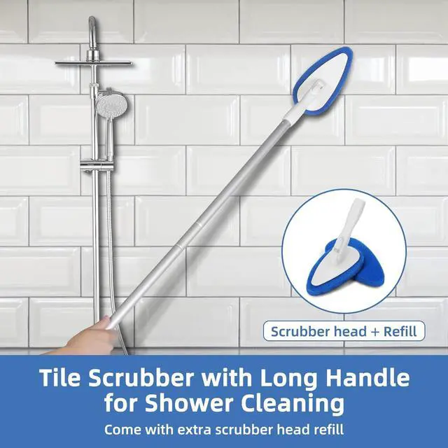 Alt view image 2 of 7 - Qaestfy Shower Bathtub Tub and Tile Scrubber Brush with 51'' Adjustable Long Handle Cleaning Brushes Lock in Place Scrub Brush Head for Bathroom Wall Floor Scrubbing Model QAE008