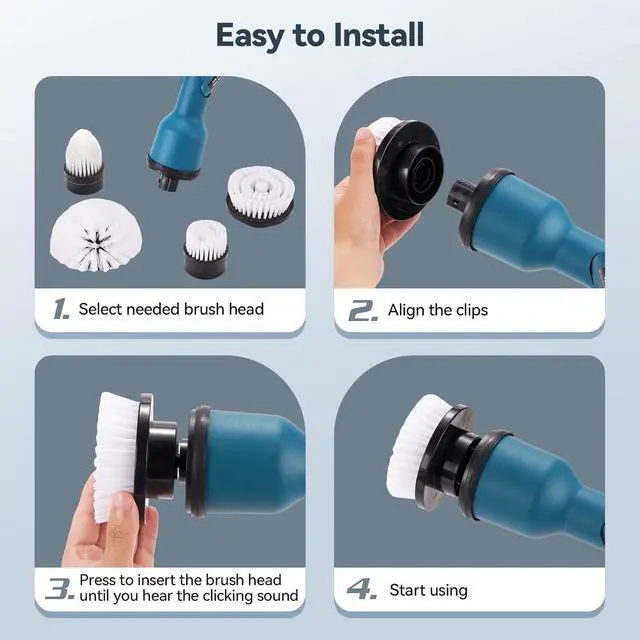 Alt view image 5 of 7 - 4 Replaceable Brush Heads for Uaoaii 21V Electric Spin Scrubber, Cordless Shower Scrubber Replacement Brushes for Bathrooms, Kitchens, Floors, Tiles, Tubs Cleaning