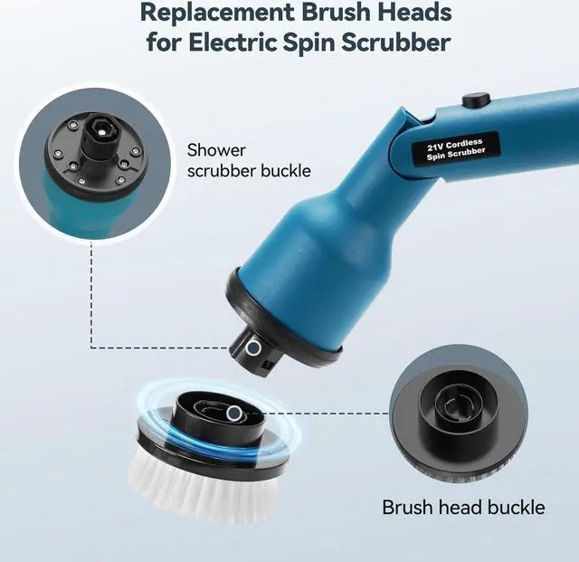 Alt view image 4 of 7 - 4 Replaceable Brush Heads for Uaoaii 21V Electric Spin Scrubber, Cordless Shower Scrubber Replacement Brushes for Bathrooms, Kitchens, Floors, Tiles, Tubs Cleaning