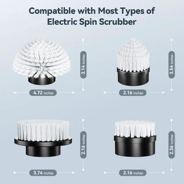 Alt view image 6 of 7 - 4 Replaceable Brush Heads for Uaoaii 21V Electric Spin Scrubber, Cordless Shower Scrubber Replacement Brushes for Bathrooms, Kitchens, Floors, Tiles, Tubs Cleaning