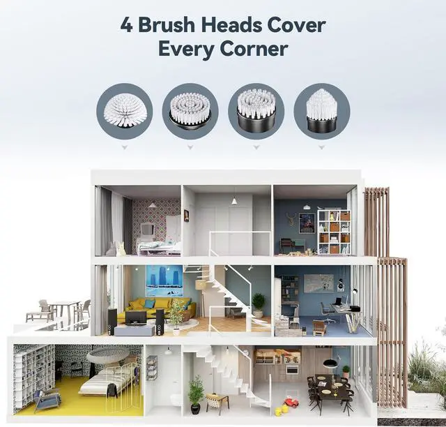 Alt view image 7 of 7 - 4 Replaceable Brush Heads for Uaoaii 21V Electric Spin Scrubber, Cordless Shower Scrubber Replacement Brushes for Bathrooms, Kitchens, Floors, Tiles, Tubs Cleaning