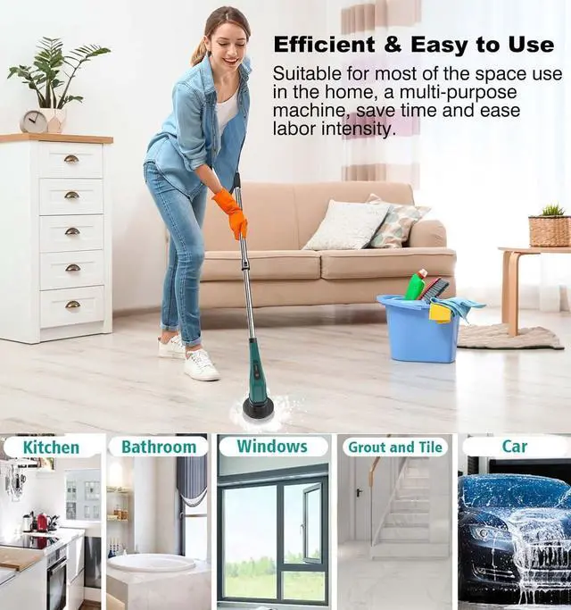 Alt view image 2 of 7 - MGLSDeet Electric Spin Scrubber, Rechargeable Portable Electric Bathroom Cleaning Brush, 7 Replaceable Cleaning Brush Heads for Kitchen, Tile, Sink, Window, Floor, Tub, Grout