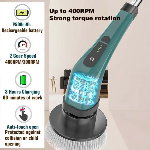 Alt view image 4 of 7 - MGLSDeet Electric Spin Scrubber, Rechargeable Portable Electric Bathroom Cleaning Brush, 7 Replaceable Cleaning Brush Heads for Kitchen, Tile, Sink, Window, Floor, Tub, Grout