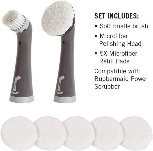 Alt view image 7 of 7 - Rubbermaid Reveal Power Scrubber Attachable Soft Bristle & Velcro Head with 6 Microfiber Pads, for Cordless Electric Battery Powered Scrub Brush, Ideal for Shoes/Sneakers/Car Trim/Tires/Furniture