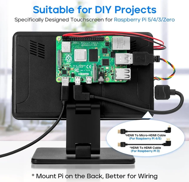 Alt view image 2 of 6 - 7" Touchscreen Monitor, 1024x600 IPS Raspberry Pi Screen, HDMI