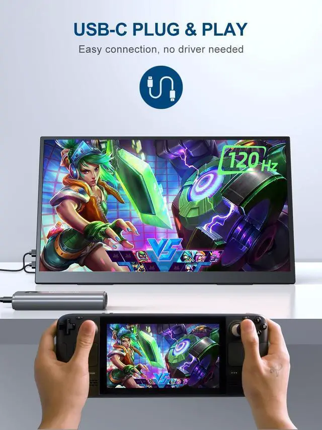 Alt view image 6 of 7 - Portable Monitor 18.5 inch 120HZ 100% sRGB 1080P with VESA & Stand 180° Adjustable Ultra-Slim & Lightweight Frameless FHD FreeSync IPS HDR Gaming Display, Travel Second Monitor for Laptop