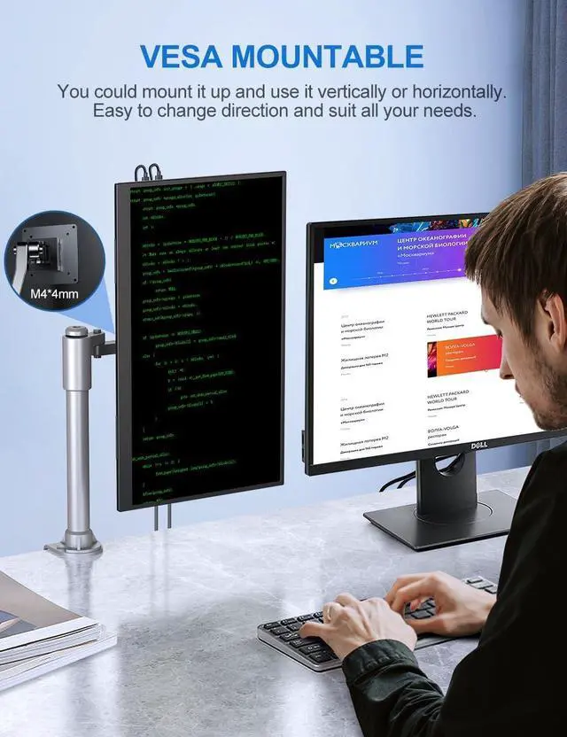 Alt view image 7 of 7 - Portable Monitor 18.5 inch 120HZ 100% sRGB 1080P with VESA & Stand 180° Adjustable Ultra-Slim & Lightweight Frameless FHD FreeSync IPS HDR Gaming Display, Travel Second Monitor for Laptop