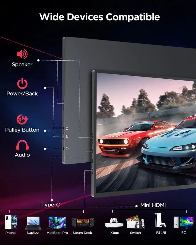 Alt view image 6 of 7 - 2K 120Hz Portable Gaming Monitor, 16" 2560x1600 QHD Portable Monitor HDR FreeSync Laptop Monitor w/VESA & Smart Case Matte IPS Eye Care External Second Screen for PC Phone Game Console