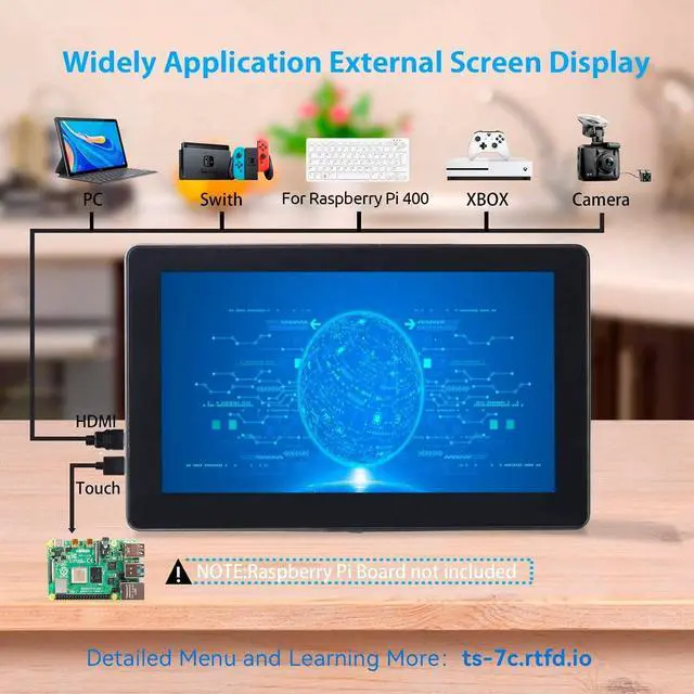 Alt view image 4 of 7 - 7 Inch Touchscreen for  5 Capacitive Screen IPS Monitor LCD Display Supports HDMI USB-C for  5 4B 3B+ 2 Model B Windows with Bracket