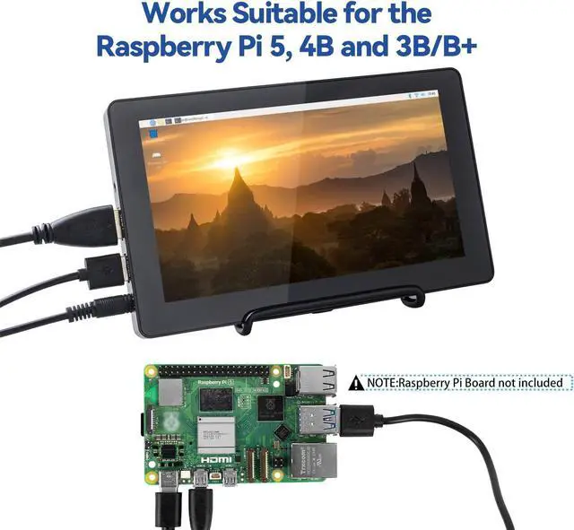 Alt view image 5 of 7 - 7 Inch Touchscreen for  5 Capacitive Screen IPS Monitor LCD Display Supports HDMI USB-C for  5 4B 3B+ 2 Model B Windows with Bracket