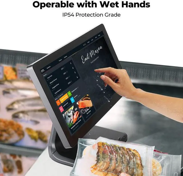 Alt view image 4 of 7 - 15.6-inch POS-Touchscreen-Monitor PT02, Backlit LED Multi-Touch-Screen-Monitor, HDMI/VGA Capacitive Screen Display True Flat Seamless for Retail Restaurant, Bar, Gym, Office, No Driver Required