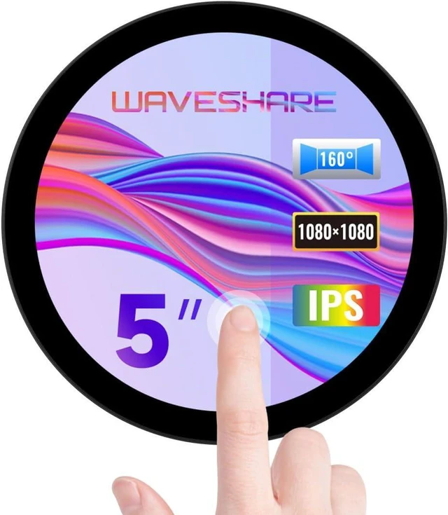 Main image of waveshare 5inch HDMI Round Touch Display, 1080 × 1080 Resolution, IPS, 10-Point Touch, Compatible with Raspberry Pi 5/4B/3B/Zero/Zero W/Zero 2W/Pico/Pico W/Pico WH