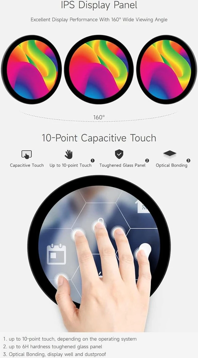 Alt view image 6 of 7 - waveshare 5inch HDMI Round Touch Display, 1080 × 1080 Resolution, IPS, 10-Point Touch, Compatible with Raspberry Pi 5/4B/3B/Zero/Zero W/Zero 2W/Pico/Pico W/Pico WH