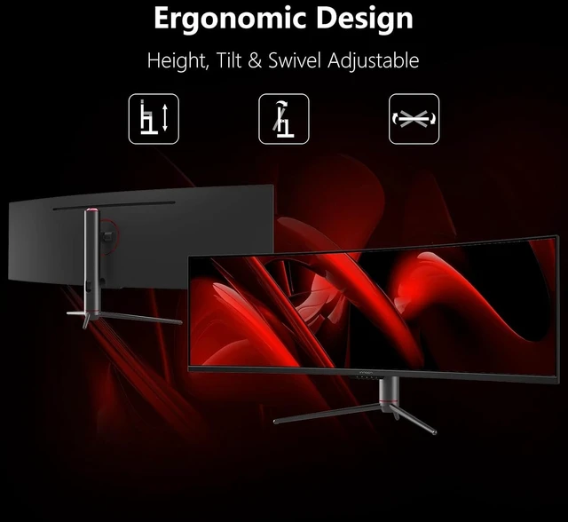 Alt view image 5 of 7 - 49C1R 49" Curved 5K2K 32:9 Ultrawide Gaming Monitor QHD 5120 x 1440P, 120Hz, R1800, 99% sRGB, HDR400, USB Type-C, DisplayPort, HDMI, Built-in Speakers, Height/Tilt Adjustable