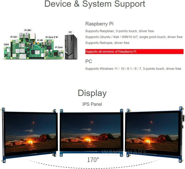 Alt view image 5 of 7 - Waveshare 7 inch HDMI Control Panel Display Capacitive Touch LCD 1024 x 600 Resolution IPS Screen Latest Version Supports All Versions of Raspberry Pi Windows Monitor