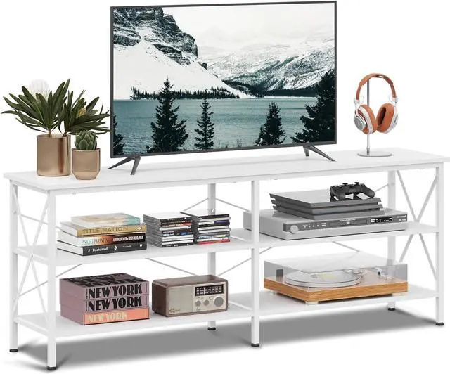 Main image of WLIVE TV Stand for 65 70 inch TV, Entertainment Center with Storage, Industrial TV Console for Living Room, Long 63" TV Cabinet with Metal Frame, White