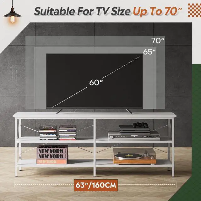 Alt view image 4 of 7 - WLIVE TV Stand for 65 70 inch TV, Entertainment Center with Storage, Industrial TV Console for Living Room, Long 63" TV Cabinet with Metal Frame, White