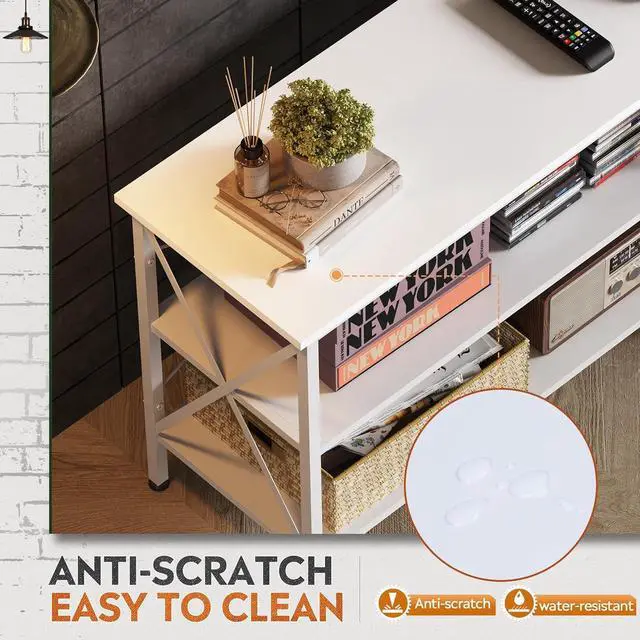 Alt view image 7 of 7 - WLIVE TV Stand for 65 70 inch TV, Entertainment Center with Storage, Industrial TV Console for Living Room, Long 63" TV Cabinet with Metal Frame, White