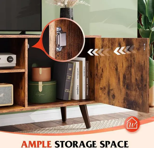 Alt view image 4 of 7 - WLIVE TV Stand for 55 Inch TVs, Entertainment Center with Storage Cabinet, Mid-Century TV Stands for Living Room and Bedroom, 50" TV Console, Brown