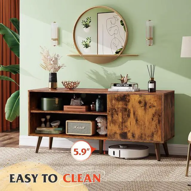 Alt view image 7 of 7 - WLIVE TV Stand for 55 Inch TVs, Entertainment Center with Storage Cabinet, Mid-Century TV Stands for Living Room and Bedroom, 50" TV Console, Brown