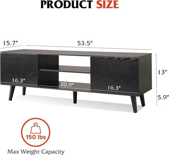 Alt view image 2 of 7 - WLIVE TV Stand for 55 60 inch TV, Entertainment Center with Storage Cabinets, Rustic TV Console for Living Room Decor, Black