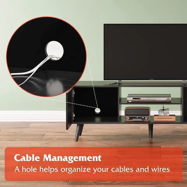 Alt view image 6 of 7 - WLIVE TV Stand for 55 60 inch TV, Entertainment Center with Storage Cabinets, Rustic TV Console for Living Room Decor, Black