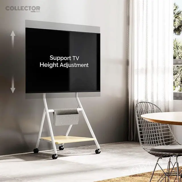 Alt view image 4 of 7 - FITUEYES Design Mobile TV Stand for 46 55 60 65 Inch TV, Rolling TV Cart Floor Stand with Mount for Living Room Office Hotel, Modern Corner TV Stand with Wooden Storage Shelves, Collector Series