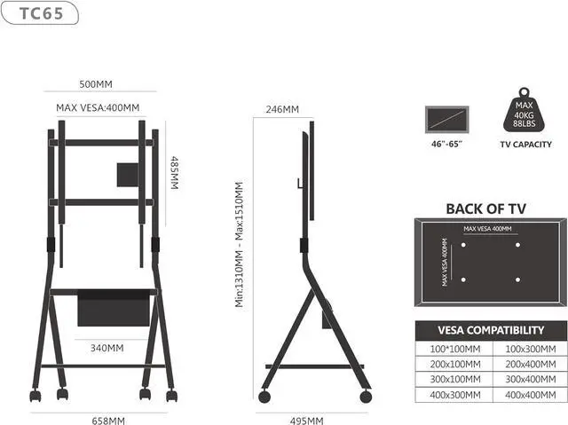 Alt view image 6 of 7 - FITUEYES Design Mobile TV Stand for 46 55 60 65 Inch TV, Rolling TV Cart Floor Stand with Mount for Living Room Office Hotel, Modern Corner TV Stand with Wooden Storage Shelves, Collector Series