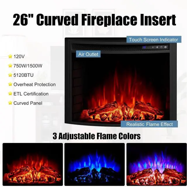 Alt view image 2 of 7 - AMERLIFE 59" Curved Fireplace TV Stand with Storage for TVs up to 65''