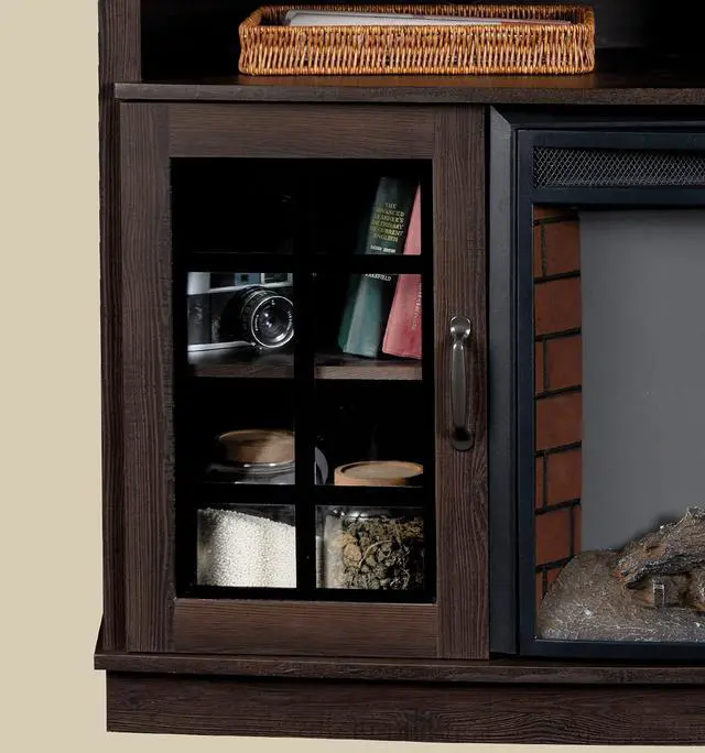 Alt view image 3 of 7 - AMERLIFE 59" Curved Fireplace TV Stand with Storage for TVs up to 65''