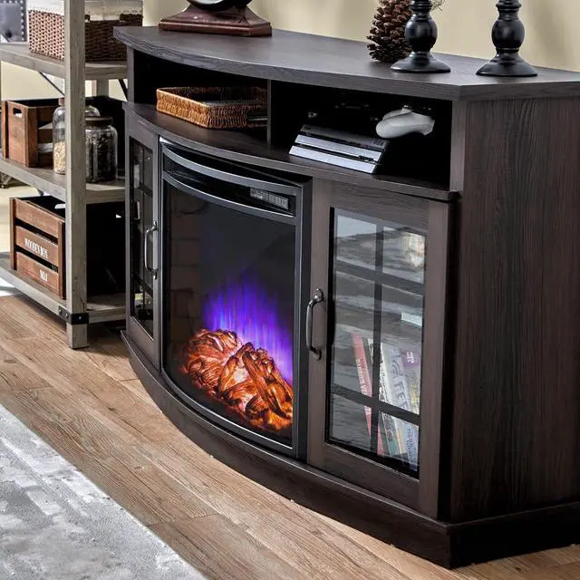 Alt view image 4 of 7 - AMERLIFE 59" Curved Fireplace TV Stand with Storage for TVs up to 65''