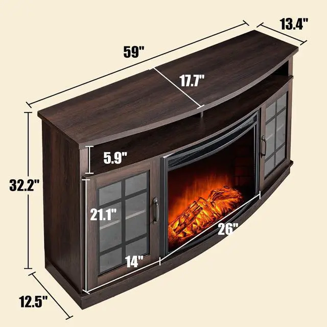Alt view image 5 of 7 - AMERLIFE 59" Curved Fireplace TV Stand with Storage for TVs up to 65''