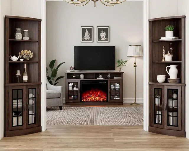 Alt view image 6 of 7 - AMERLIFE 59" Curved Fireplace TV Stand with Storage for TVs up to 65''