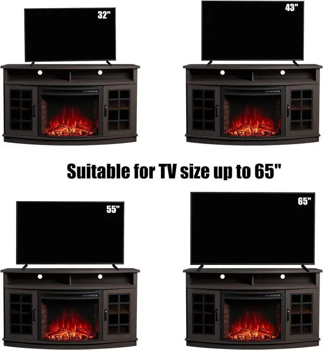 Alt view image 7 of 7 - AMERLIFE 59" Curved Fireplace TV Stand with Storage for TVs up to 65''
