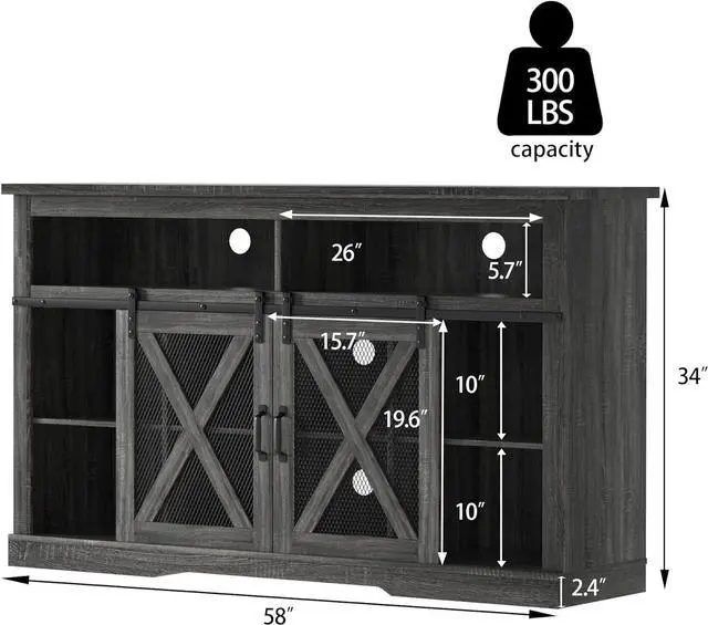 Alt view image 6 of 6 - TOLEAD Farmhouse TV Stand for 65 inch TV Farmhouse Entertainment Center with Sliding Barn Doors Console Storage Cabinet for Living Room, Bedroom Grey