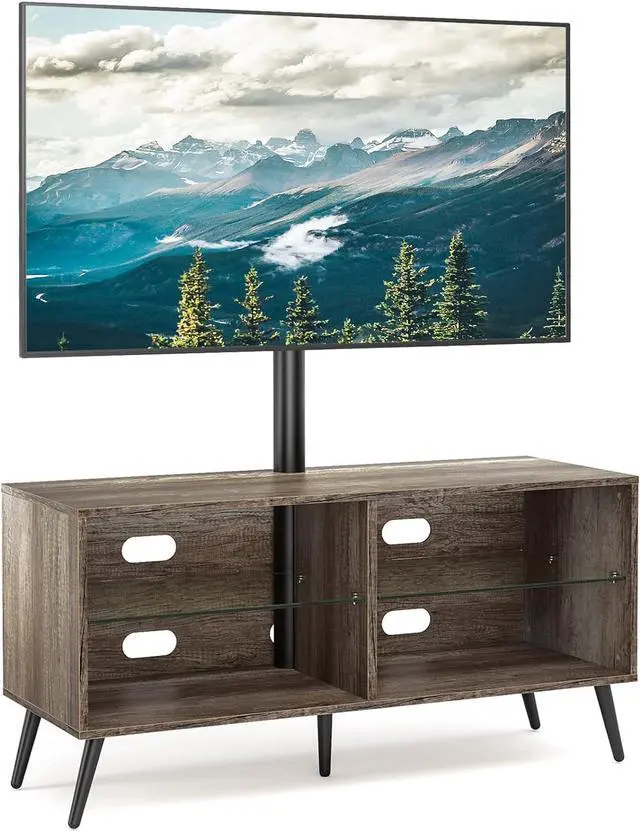 Main image of Rfiver Swivel Wood TV Stand with Mount for 32-70 Inch Flat Screen TVs, Entertainment Center with 4-Shelf Storage Cabinet for Media Console, Universal Floor TV Stand Cabinet for Home, Rustic Oak