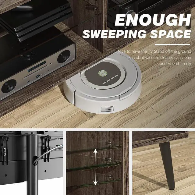 Alt view image 3 of 7 - Rfiver Swivel Wood TV Stand with Mount for 32-70 Inch Flat Screen TVs, Entertainment Center with 4-Shelf Storage Cabinet for Media Console, Universal Floor TV Stand Cabinet for Home, Rustic Oak