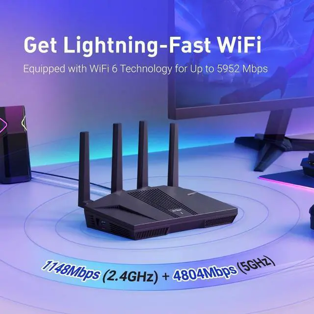 Alt view image 3 of 6 - GL.iNet GL-MT6000(Flint 2) WiFi 6 Router | Gaming WiFi Router | 2 x 2.5G Multi-Gig Port+4 x 1G Ethernet Ports | Mass Device Connectivity | Rapid OpenVpn & WireGuard | 802.11ax | Long Range Coverage