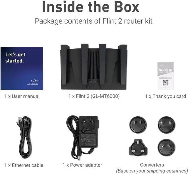 Alt view image 6 of 6 - GL.iNet GL-MT6000(Flint 2) WiFi 6 Router | Gaming WiFi Router | 2 x 2.5G Multi-Gig Port+4 x 1G Ethernet Ports | Mass Device Connectivity | Rapid OpenVpn & WireGuard | 802.11ax | Long Range Coverage
