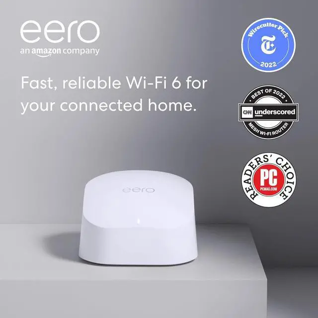 Main image of eero high-speed wifi 6 router and booster | Supports speeds up to 900 Mbps | Works with Alexa, built-in Zigbee smart home hub | Coverage up to 1,500 sq. ft. | Advanced security