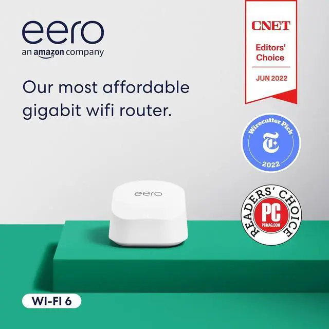 Main image of eero 6+ mesh Wi-Fi router | 1.0 Gbps Ethernet | Coverage up to 1,500 sq. ft. | Connect 75+ devices | 1-Pack | 2022 release