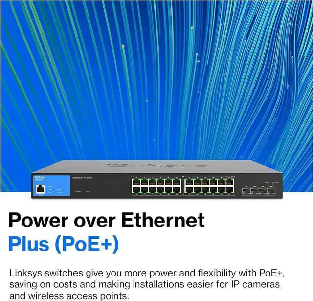 Alt view image 5 of 7 - Linksys LGS328MPC 24 Port Gigabit Network PoE+ Switch @ 410W with 4 x 10G Uplink SFP+ Slots - Smart Managed Ethernet Switch Hub with Metal Casing, Desktop / Wall Mount